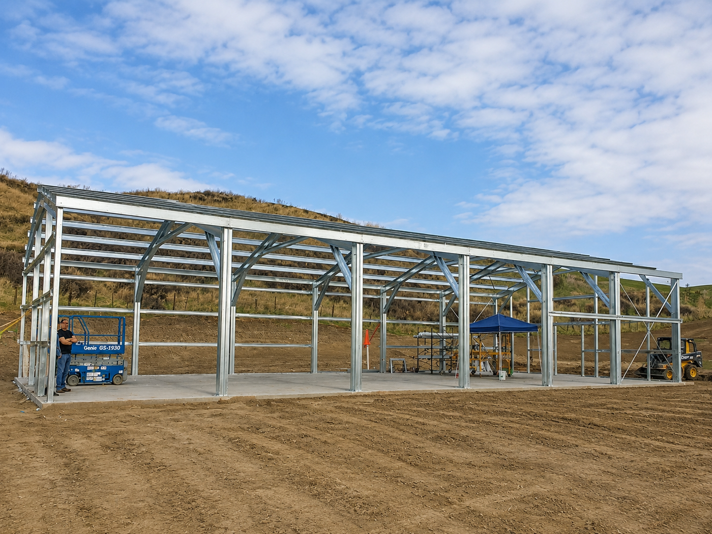 Cold-form building frame on hillside