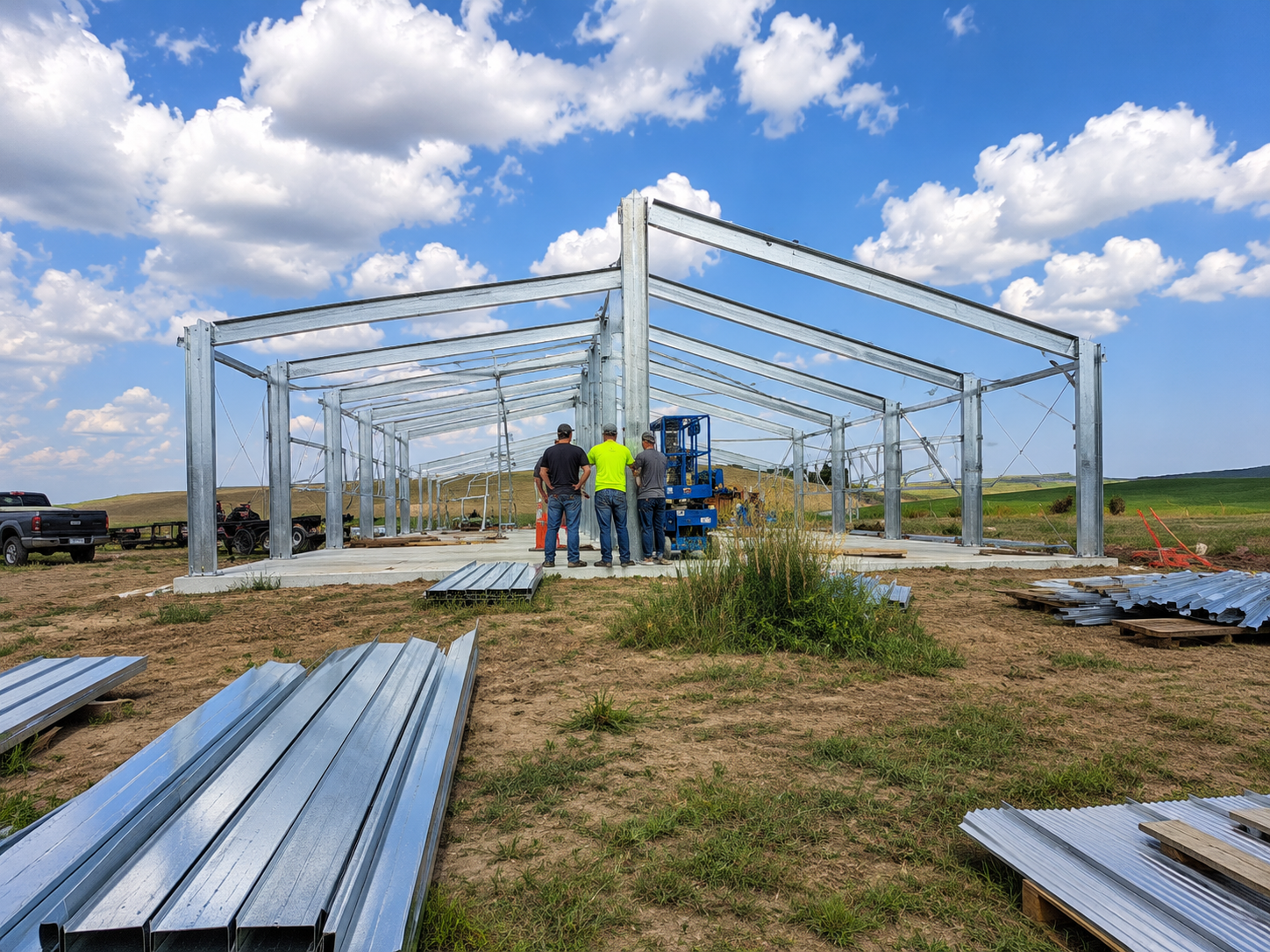 Steel framing crew on site